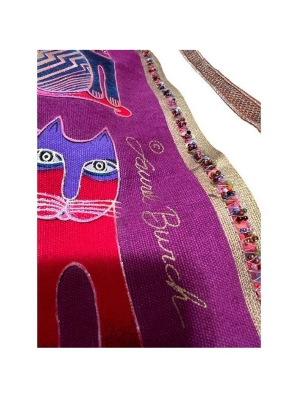 Laurel Burch Cat Geometric Large Shoulder Tote Bag Beaded Inner Pockets EUC - Picture 11 of 12